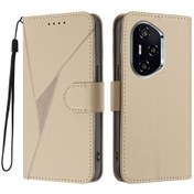 Resim For Honor 400 5g Global Kılıf Üçgen Baskılı Deri Telefon Kılıfı Ve Kordon - Altın Altın 