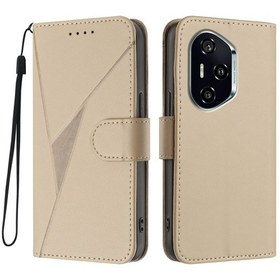 Resim For Honor 400 5g Global Kılıf Üçgen Baskılı Deri Telefon Kılıfı Ve Kordon - Altın Altın 