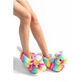 Resim Twigy Rainbow Kadın Hayvanlı Panduf Renkli 36/41 AA0645 Fuşya - Yeşil 