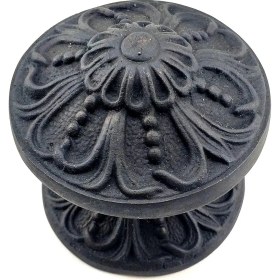 Resim Antika Tarz Dekoratif Pirinç Çiçekli Kapı Tokmağı 80 mm Çap, Oksit 