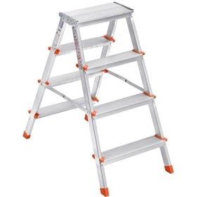 Resim Saraylı Paslanmaz Alüminyum Çift Çıkışlı Çift Taraflı Seyyar Merdiven 4 4 Basamaklı 