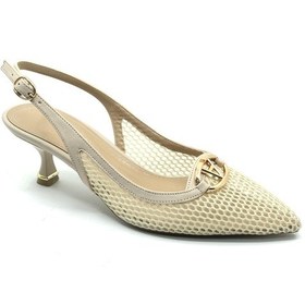 Resim Feles Dantel Detaylı Arkası Açık Stiletto Kadın Topuklu Ayakkabı Ten 