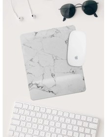 Resim Gri Mermer Desenli Bilek Destekli Dikdörtgen Mouse Pad Mouse Altlığı. Mousepad 