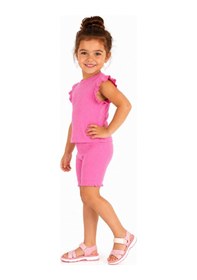 Resim Baglan Kız Çocuk Kaşkorse Penye Kol Valonlu Şortlu Takım Bgl-st05510 Pembe 