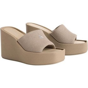 Resim Calvin Klein Kadın Kanvas Bej Platform Topuklu Sandalet-15176 