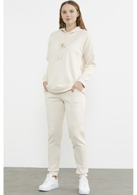 Resim Kapüşonlu Scuba Jogger Eşofman Takım - Bej 001 