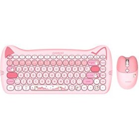 Resim Everest KM-6285 CATTY MINI Renkli Tuşlu Pembe 2.4 GHz BT Kablosuz Q Multimedia Klavye ve Mouse Seti 