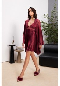 Resim Pierre Cardin 6'lı Bordo Uzun Gecelik Sabahlık Set 6035 Bordo 