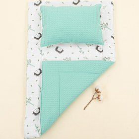 Resim Alt Açma Matı ve Yastık - Çift Taraflı - Nil Yeşili Petek - Kirpi 