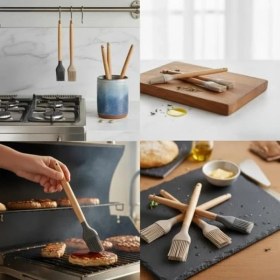 Resim Cekar Store Deconox Bambu Saplı Silikon Fırça, Bambu Uzun Silikon Yağ ve Yumurta Fırçası 27CM 3 Renk Seçenekli (Taba) 