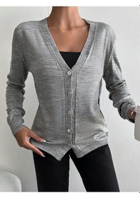 Resim Aqe Fashion Kadın Düğmeli Gri Triko Hırka Gri 