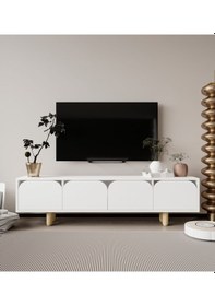 Resim Lazio Bohem Ahşap Ayaklı Tv Ünitesi Tv Sehpası Beyaz 