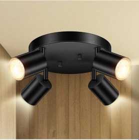 Resim Rsylight Metal Siyah Retro Dekoratif Modern 4 Lü Led Spot 180 Derece Mafsallı Günışığı Ampullü Siyah 