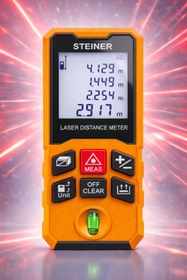 Resim STEİNER Profesyonel 50 Metre Lazer Metre Dijital Göstergeli Lazer Mesafe Ölçer Turuncu 