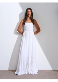 Resim Olla Collection Uzun Keten Elbise-beyaz Beyaz 