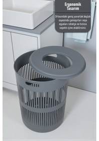 Resim İronika Solara İkili Dekoratif Kirli Çamaşır Sepeti Seti Oyuncak Sepeti 60 - 22 Litre Gri Gri 