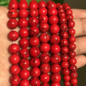 Resim 38.1cm Doğal Taş Kırmızı Çizgi Turkuaz Boncuk Yuvarlak Gevşek Boncuk Kolye/Bileklik için DIY Takı Aksesuarları 