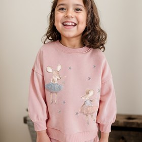 Resim Kızlar için tül etekli elbise üzerine hayvan desenli sweatshirt, rahat sweatshirt 