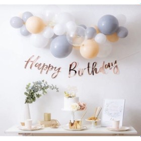 Resim Pastel Gri Beyaz Somon Şeffaf Balon Rose Gold Kaligrafi Banner Mi 