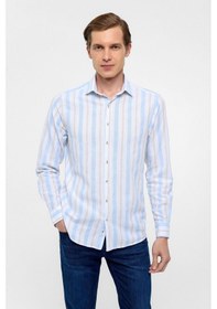 Resim Süvari Buz Mavi Slim Düz Klasik Yaka Gömlek 