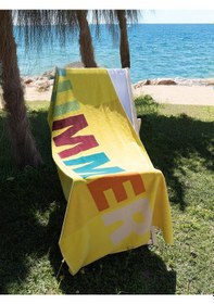 Resim Kadife Tropik Desenli 90x180 Cm Outlet Plaj Havlusu Baveno Sarı 