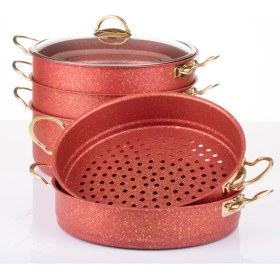 Resim Evren 6 Parça 30 cm Red Ezme Seri Buharlı Pişirici, Mantı Tencere Seti 7,5 Lt 