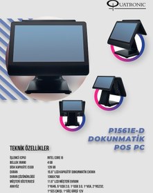 Resim Quatronıc 15.6" Dokunmatik İki Ekranlı P1561e-d Core İ5 4gb Ram- 128gb Ssd- Fdos- Pos Pc 