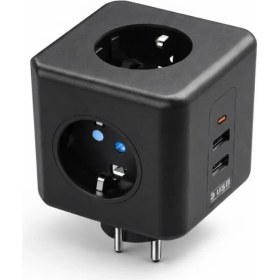 Resim Akım ve Voltaj Korumalı Küp Priz 3 USB Destekli Nemere 