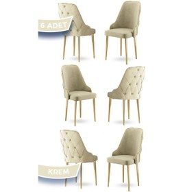 Resim Canisa Krax Serisi, 1.sınıf Babyface Kumaş Mutfak Sandalyesi, Gold Metal Ayak, 6 Adet Krem Sandalye Sandalye Krem Ayaklar Gold 