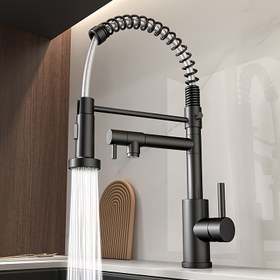 Resim 3'ü 1 arada Mutfak Musluğu Yaylı Çekilebilir Sprey Başlığı - 304 Paslanmaz Çelik, Klasik Tasarım, Tek Delik Montajı, Seramik Vana, G1/2 Dişli Bağlantılar 