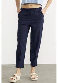 Resim Paça Büzgü Detaylı Krep Pantolon - Lacivert 001 