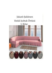 Resim Jakarli Şal Desen L.köşe Koltuk Örtüsü, Koltuk Kılıfı Pudra 350cm Pudra 