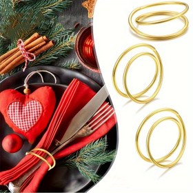 Resim 12 Adet Şenlik Altın Peçete Halkası - Düğün, Noel, Parti ve Yemek Masası Ayarları için Klasik Metal Peçete Halkaları 