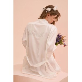 Resim NBB Ekru Bride Saten Sabahlık 