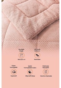 Resim Ultra Yumuşak Tek Kişilik Çift Taraflı Wellsoft Peluş Yorgan Yıkanabilir 160x220 Pudra Pudra 