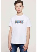 Resim Anime One Piece Luffy Hat Baskılı Unisex Çocuk Beyaz T-Shirt (534793118) 