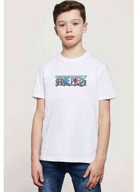 Resim Anime One Piece Luffy Hat Baskılı Unisex Çocuk Beyaz T-Shirt (534793118) 