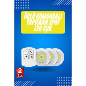 Resim Tp Yapışkanlı 3'lü Spot LED Işık Lamba Montajsız Pilli Uzaktan Kumandalı - Lisinya 