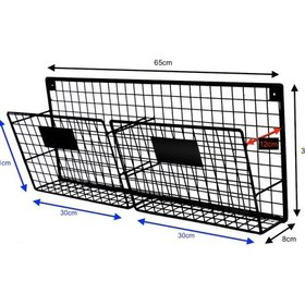 Resim Metal Duvar Rafı Dergilik Kitaplık 2 Gözlü Yatay Evrak Rafı 
