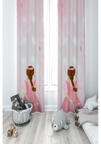 Resim Mekta Home Bebek Ve Çocuk Odası Örgülü Saçlı Kız Desenli 2 Kanat Fon Perde 