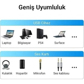Resim USB Harici Ses Kartı Adaptörü 3.5mm Kulaklık ve Mikrofon Girişli 
