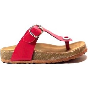 Resim Onlo Ayakkabı Pafi 100 Deri Kırmızı Parmak Arası Kız Çocuk Terlik Kırmızı 