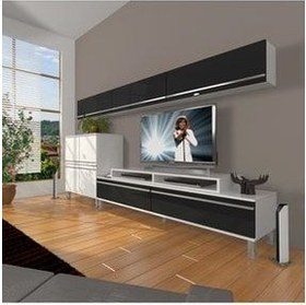 Resim Ekoflex 8 Mdf Krom Ayaklı Tv Ünitesi Tv Sehpası - Beyaz - Siyah 