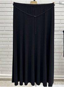 Resim MYROYAL Siyah Beli Lastikli Büyük Beden Anne Etek-Sendy Kumaş 