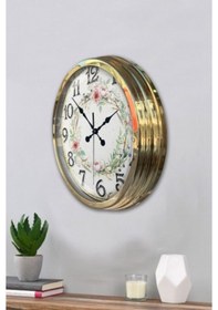 Resim Altın Gold Rengi Metal Çerçeveli Salon Ofis Duvar Saati 40 Cm (531950844) 