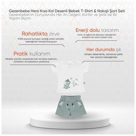 Resim Gezenbebe Hero Kısa Kol Desenli Bebek T-shirt Ve Nakışlı Şort Seti Yeşil 