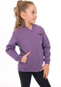 Resim Toontoy Kız Çocuk Kolej Yaka Fermuarlı Cepli Düşük Omuz Nakış Baskılı Örme Hırka - 2 İplik Şardonlu 