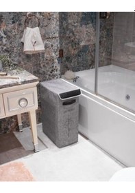 Resim Kapısı Felted Deri Detaylı Lüks Keçe Çamaşır Sepeti 1 Gözlü Beyaz 