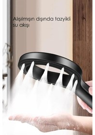 Resim Hendek Su Tasarruflu Siyah Turbo Jet Banyo Duş Başlığı El Duşu Siyah 