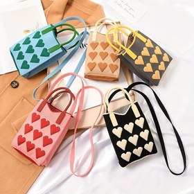 Resim 1 adet/Yeni Tarz Kalp Şekilli Telefon Çantası, Örme Çanta, Tote Çanta, Öğrenci Crossbody Çanta, İplik Çantası 